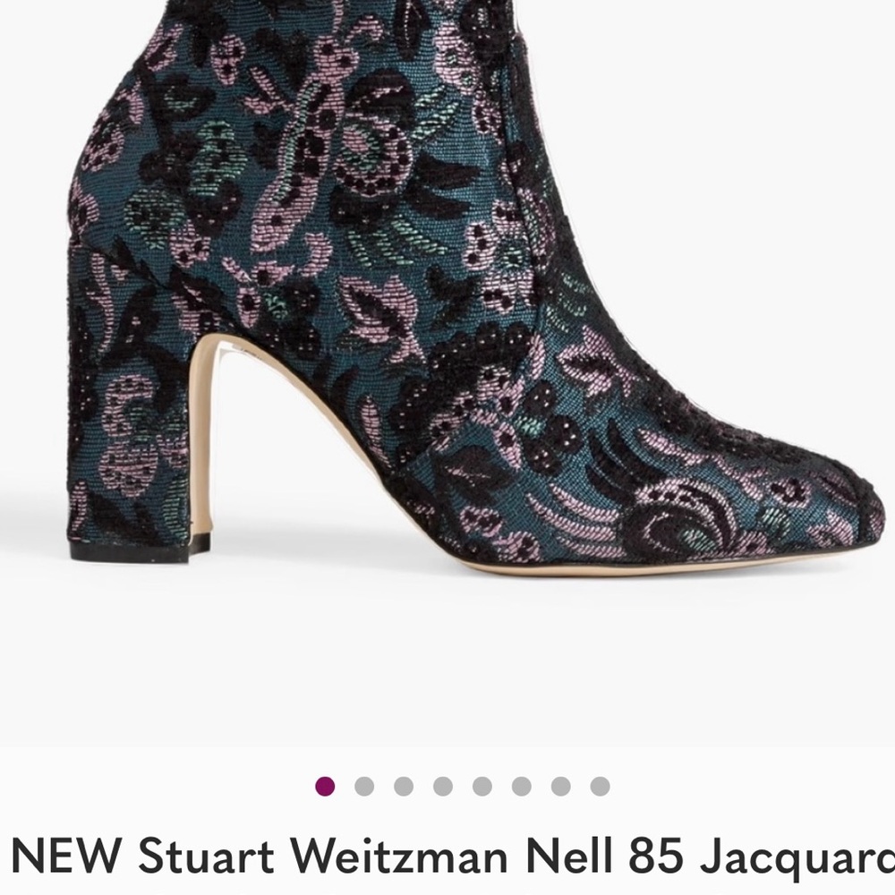 Size 10.5 Stuart Weitzman Jacquard Heeled Boots - Peacock blue, Black and Pink